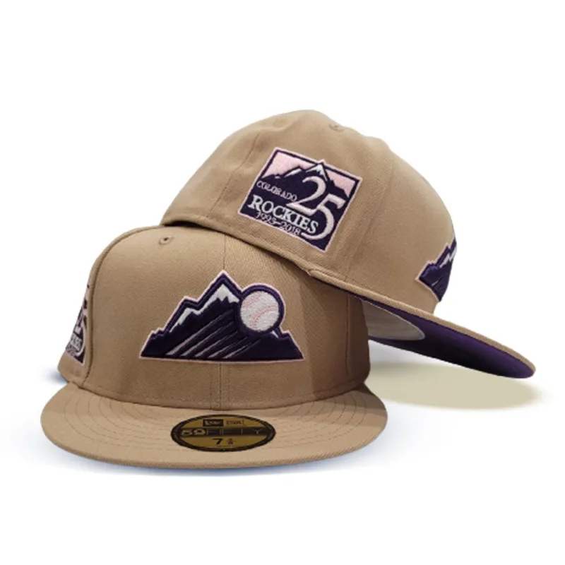 New Era Colorado Rockies fitted hat purple, tan colorway - Silver Anniversary Fitted: New Era’s Colorado Rockies 25th Anniversary Oatmeal Collection Drop
