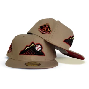 New Era Colorado Rockies fitted hat red, tan colorway - 20th Anniversary Fitted: New Era Celebrates Rockies Milestone with Tan Side Patch Edition