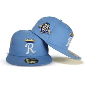 New Era Kansas City Royals fitted hat gray, blue, royal colorway - Royal Anniversary Fitted: New Era’s Sky Blue Royals 50th Anniversary Celebration