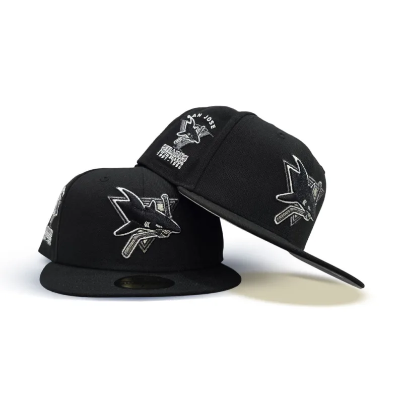 New Era San Jose Sharks fitted hat black, gray colorway - San Jose Sharks Drop Clean Black Fitted with Rare 5th Season Patch