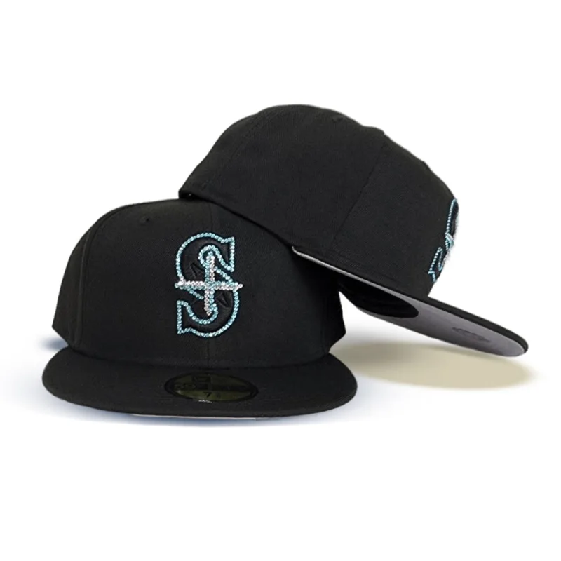 New Era Seattle Mariners fitted hat black colorway - Swarovski Crystal Seattle Mariners Fitted Brings Luxury to the Diamond
