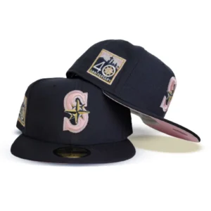 New Era Seattle Mariners fitted hat navy, blue, pink colorway - 40th Anniversary Fitted: New Era Celebrates Seattle Mariners’ Four Decades with Navy Pink Bottom 59FIFTY