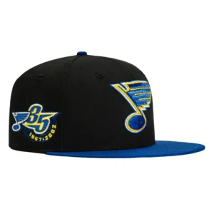 New Era St. Louis Blues fitted hat Black, Royal colorway - Blues 35th Anniversary Fitted: New Era Honors Three and a Half Decades of St. Louis Hockey