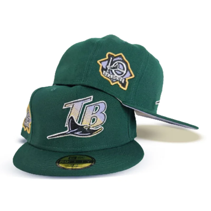 New Era Tampa Bay Rays fitted hat green colorway - Tampa Bay Rays Drop Stunning Dark Green Fitted with 10th Season Patch