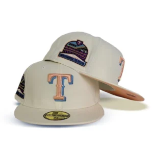 New Era New York Rangers fitted hat white colorway - 2020 Inaugural Season Fitted: New Era Drops Off White Texas Rangers Peach Bottom Tribute