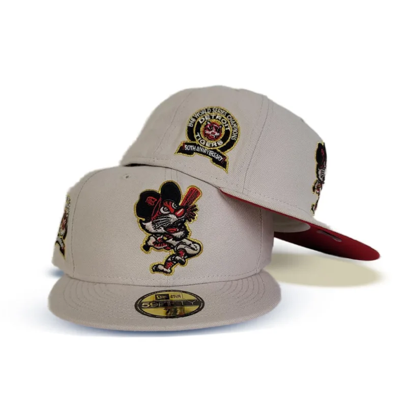 New Era Detroit Tigers fitted hat red, cream colorway - 1968 World Series Fitted: New Era’s Tigers Championship Cream and Red Tribute