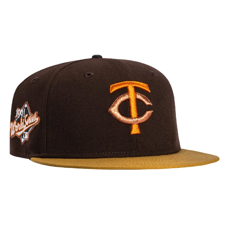 New Era Minnesota Twins fitted hat Brown, Khaki colorway - 1991 World Series Fitted: New Era Drops Sepia Twins Championship Tribute