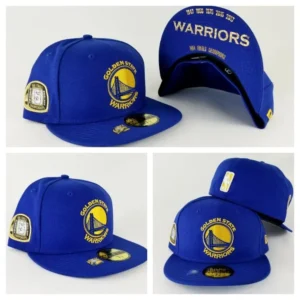 New Era Golden State Warriors fitted hat blue, royal, gold colorway - New Era Warriors Championship Fitted Celebrates Five NBA Titles