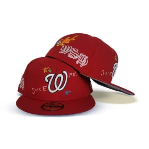 New Era Washington Nationals fitted hat gray, red colorway - New Era Drops Clean Washington Nationals Scribble Fitted in Gray and Red