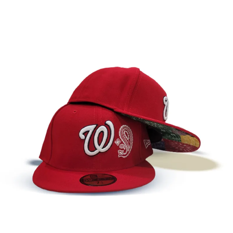 New Era Washington Nationals fitted hat red, scarlet colorway - Washington Nationals Get a Bold Red Fitted with Unique Patchwork Bottom