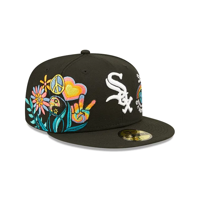 New Era Chicago White Sox fitted hat black, white, blue colorway - New Era Drops Clean White Sox Fitted with Triple Championship Groovy Patch