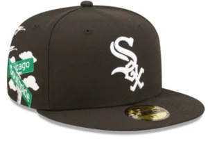New Era Chicago White Sox fitted hat black, white, gray colorway - New Era Drops Clean White Sox Fitted with Cloud Icons Design