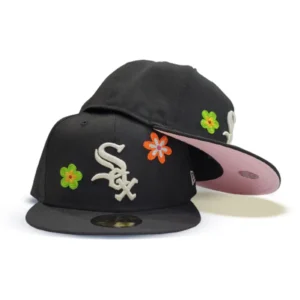 New Era Chicago White Sox fitted hat black, white, pink colorway - White Sox Fitted Gets Floral Treatment with Pink Bottom Side Patch