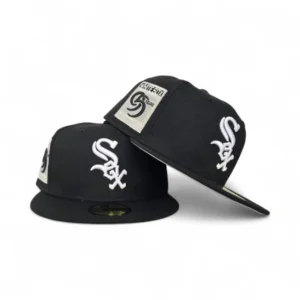 New Era Chicago White Sox fitted hat black, white, gray colorway - White Sox Drop Clean Black Fitted with Special 95 Years Anniversary Patch