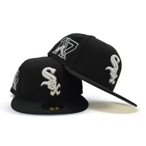 New Era Chicago White Sox fitted hat black, white, gray colorway - White Sox Drop Fire Black Fitted with Ken Griffey Jr. Side Patch