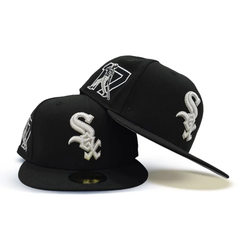 New Era Chicago White Sox fitted hat black, white, gray colorway - White Sox Drop Fire Black Fitted with Ken Griffey Jr. Side Patch