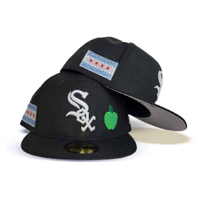 New Era Chicago White Sox fitted hat black, white, grey colorway - New Era Drops Clean White Sox Fitted with Chicago Flag Side Patch