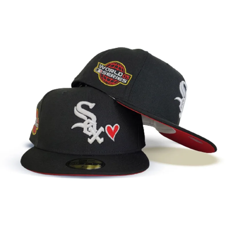 New Era Chicago White Sox fitted hat black, white, red colorway - 2005 World Series Fitted: New Era Drops White Sox Championship Tribute with Heart Red Bottom