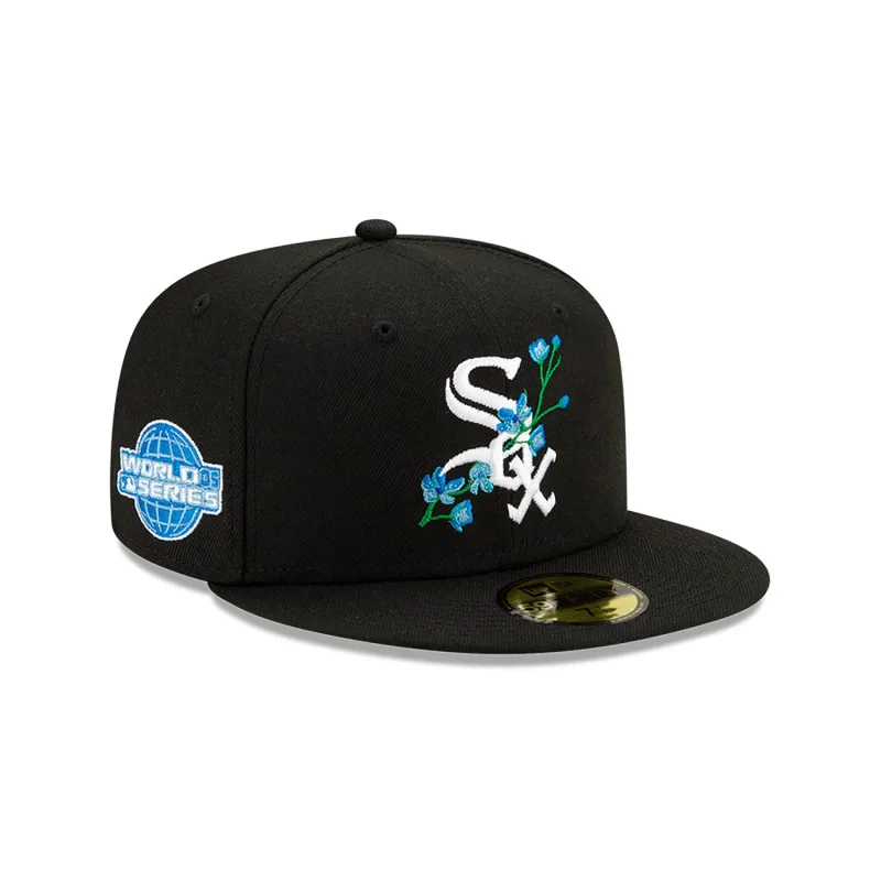 New Era Chicago White Sox fitted hat black, white, blue colorway - 2005 World Series Fitted: New Era Celebrates White Sox Championship with Icy Blue Bottom Release