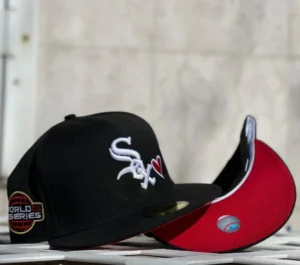 New Era Chicago White Sox fitted hat black, white, red colorway - 2005 World Series Fitted: New Era’s Black Heart White Sox Championship Tribute