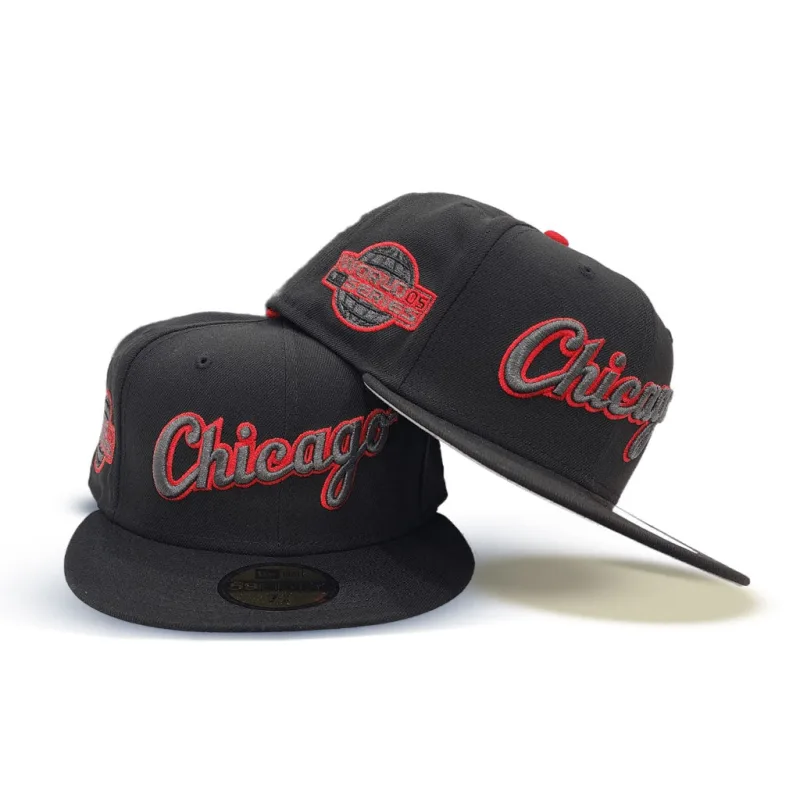 New Era Chicago White Sox fitted hat black, white, gray, red colorway - 2005 All-Star Game Fitted: New Era Drops White Sox Script Tribute with Side Patch