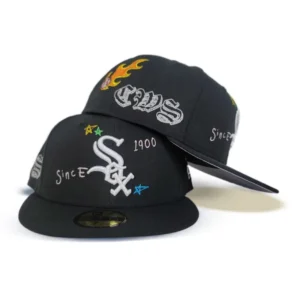 New Era Chicago White Sox fitted hat black, white, gray colorway - White Sox Drop Clean Scribble Fitted in Monochrome Colorway