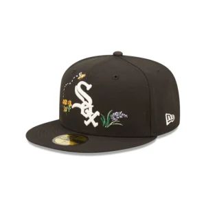New Era Chicago White Sox fitted hat black, white colorway - White Sox Drop Clean Fitted with Watercolor Floral Bottom Design