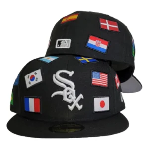 New Era Chicago White Sox fitted hat black, white colorway - New Era Drops Clean White Sox Fitted with All Over Flag Design