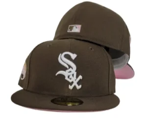 New Era Chicago White Sox fitted hat white, pink, brown colorway - White Sox Drop Fire Brown Fitted with Pink Bottom 50th Anniversary Patch