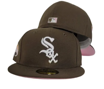 New Era Chicago White Sox fitted hat white, pink, brown colorway - White Sox Drop Fire Brown Fitted with Pink Bottom 50th Anniversary Patch