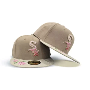 New Era Chicago White Sox fitted hat white, gray, camel colorway - White Sox Fitted Gets Luxe Camel Hand-Stitched Treatment