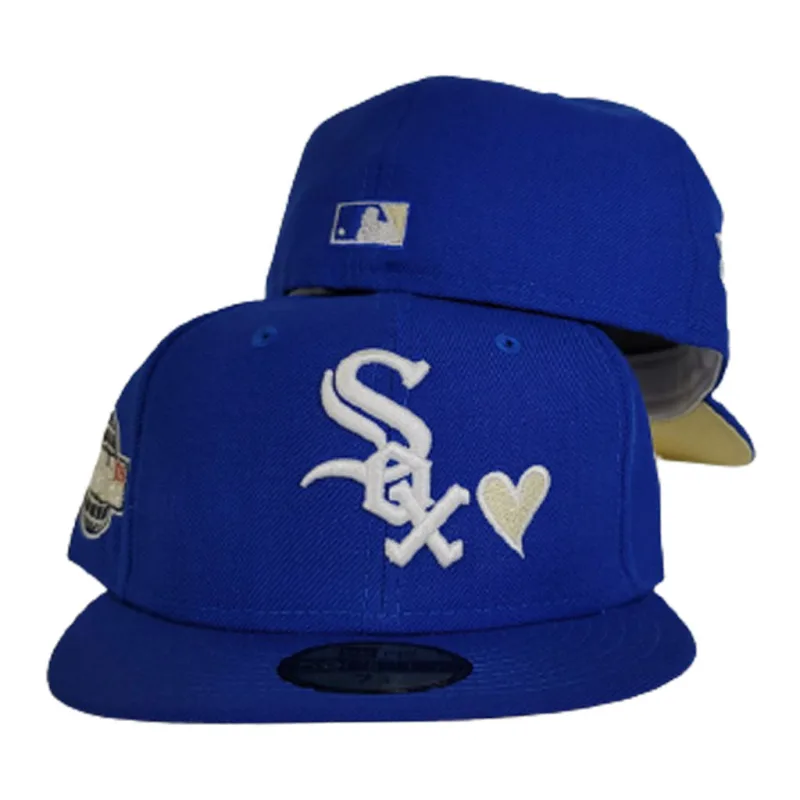 New Era Chicago White Sox fitted hat white, blue, royal colorway - 2005 World Series Fitted: New Era’s Royal Blue Heart Tribute to the White Sox Championship