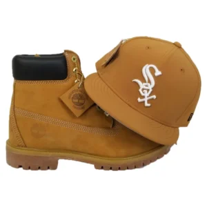 New Era Chicago White Sox fitted hat white, wheat colorway - New Era Drops Clean White Sox Fitted with Timberland Collab