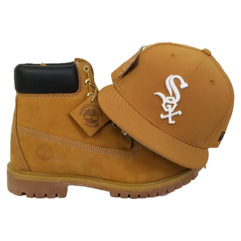 New Era Chicago White Sox fitted hat white, wheat colorway - New Era Drops Clean White Sox Fitted with Timberland Collab