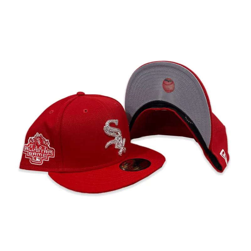 New Era Chicago White Sox fitted hat white, red colorway - 2003 All-Star Game Fitted: Swarovski Crystal Red Chicago White Sox Tribute Sparkles with History