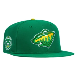 New Era Minnesota Wild fitted hat Kelly, Gold colorway - Quarter Century Fitted: New Era Celebrates Minnesota Wild’s 25th Anniversary in Kelly Green