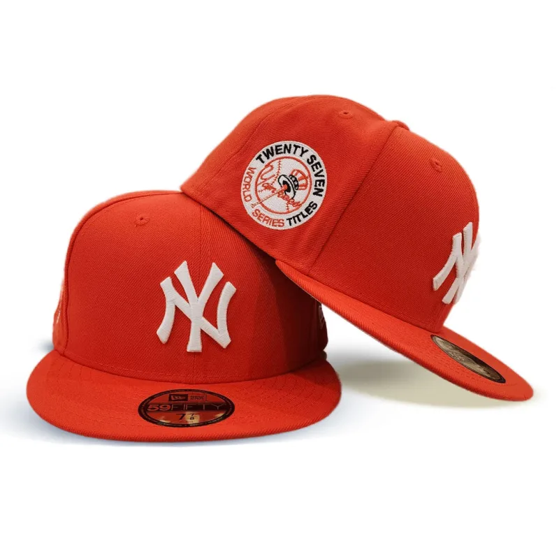New Era New York Yankees fitted hat navy, blue, orange, silver colorway - New Era Yankees Fitted Features Bold Orange Accents and 27 Championships Side Patch