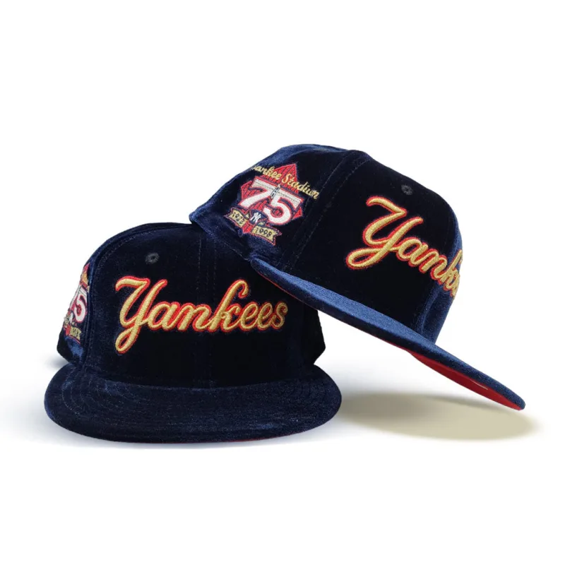 New Era New York Yankees fitted hat navy, gray, red, blue colorway - 75th Anniversary Fitted: New Era Honors Yankees Legacy with Luxe Velvet Drop