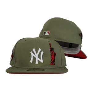 New Era New York Yankees fitted hat red, green, olive colorway - Yankees Fitted Gets Patriotic Makeover with Statue of Liberty Design