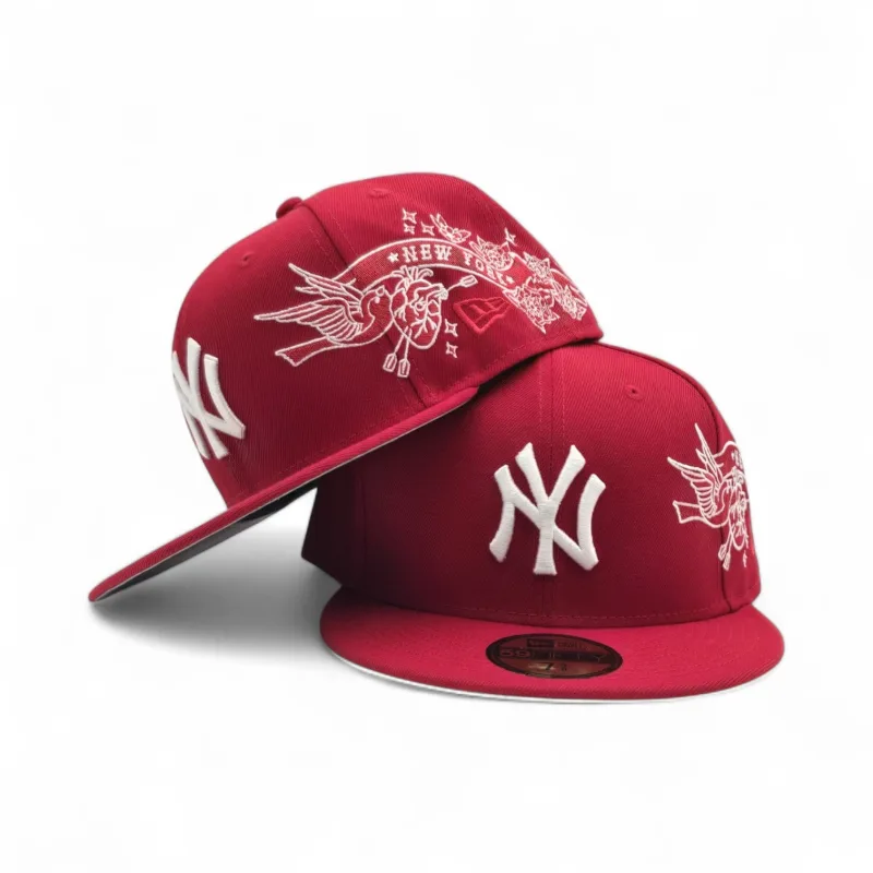 New Era New York Yankees fitted hat gray, red colorway - New Era Yankees Fitted Features Stunning Hummingbird City Art Side Patch