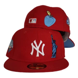 New Era New York Yankees fitted hat red, blue colorway - 2009 World Series Fitted: New Era’s Red Yankees Championship Tribute with Icy Blue Bottom