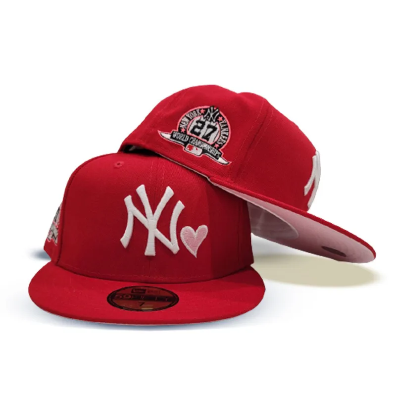 New Era New York Yankees fitted hat black, red, pink colorway - Yankees Drop Fire Red Fitted with 27X Championship Side Patch