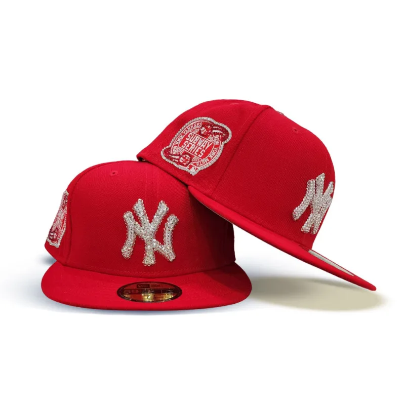 New Era New York Yankees fitted hat red colorway - Yankees Drop Stunning Red Fitted with Swarovski Crystals and 2000 Subway Series Patch