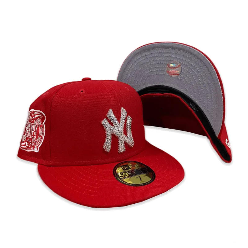 New Era New York Yankees fitted hat red colorway - Yankees Drop Stunning Red Fitted with Swarovski Crystals and Subway Series Patch