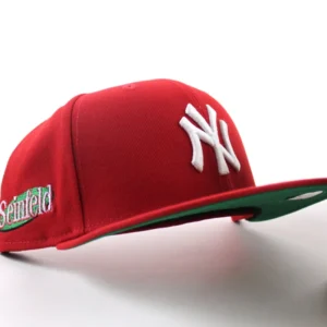 New Era New York Yankees fitted hat Scarlet Red Green Under Brim colorway - New Era Yankees Fitted Gets the Seinfeld Treatment in Bold Scarlet Red