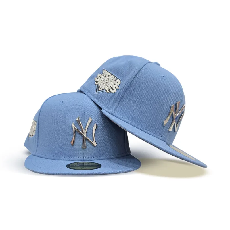 New Era New York Yankees fitted hat gray, blue, silver colorway - 2009 Championship Fitted: New Era Drops Yankees World Series Silver Badge Tribute