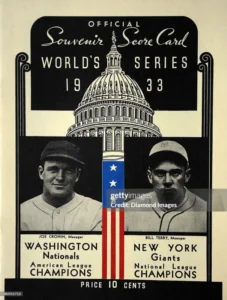 1933 World Series action between New York Giants and Washington Senators