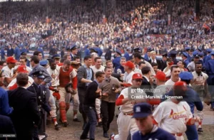 1964 World Series celebration with St. Louis Cardinals players and fans at Busch Stadium