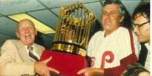 Philadelphia Phillies celebrating 1980 World Series championship victory over Kansas City Royals