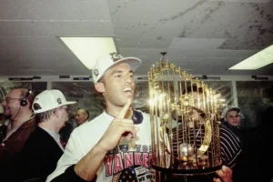 New York Yankees celebrating their 1999 World Series sweep victory over the Atlanta Braves